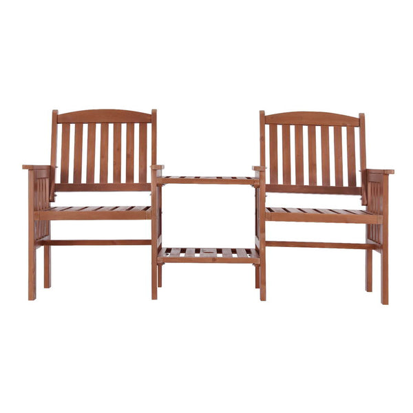 Gardeon Outdoor Garden Bench Loveseat Wooden Table Chairs Patio Furniture Brown Gardeon