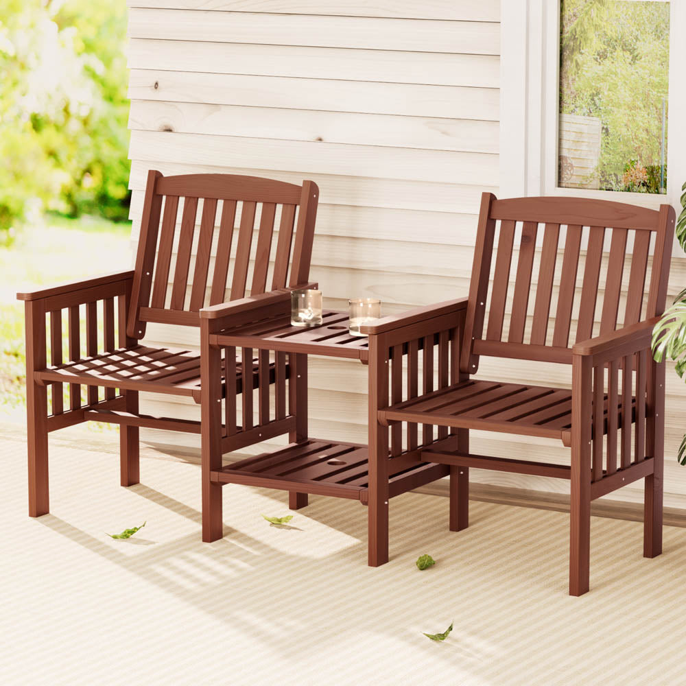 Gardeon Outdoor Garden Bench Loveseat Wooden Table Chairs Patio Furniture Brown Gardeon