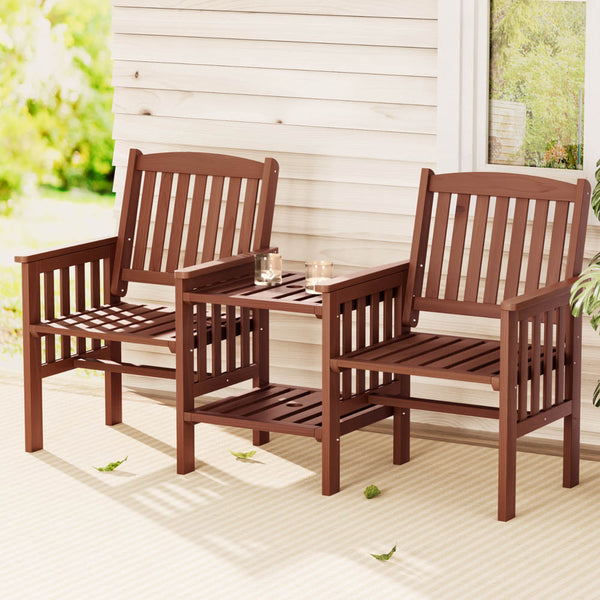 Gardeon Outdoor Garden Bench Loveseat Wooden Table Chairs Patio Furniture Brown Gardeon