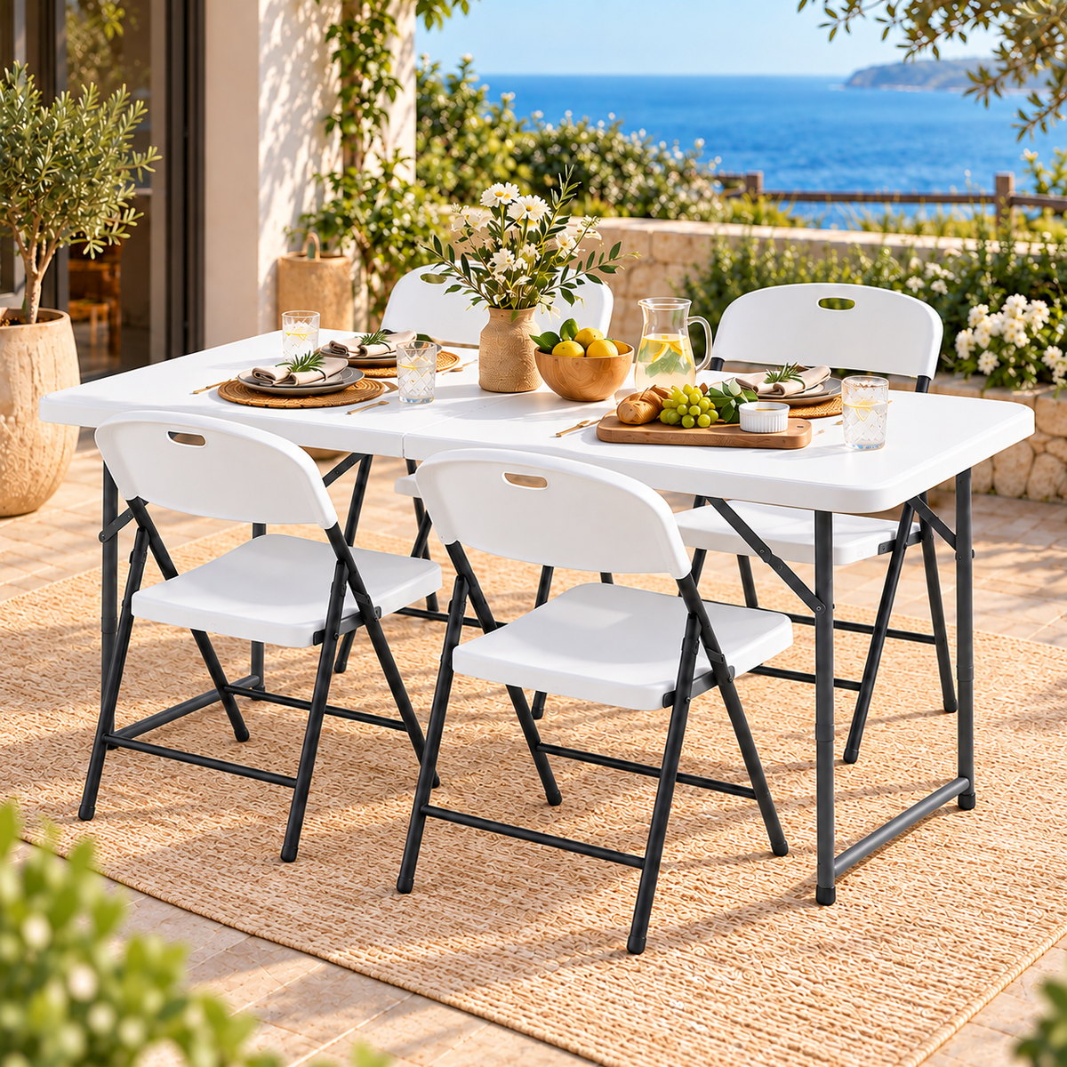 Gardeon 5PCS Outdoor Dining Set 120CM Folding Table and Chairs Patio Furniture White Awezingly
