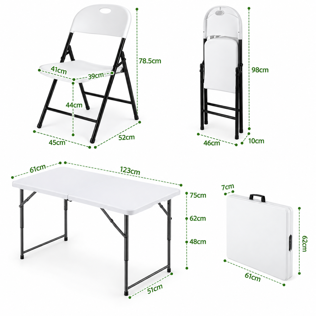 Gardeon 5PCS Outdoor Dining Set 120CM Folding Table and Chairs Patio Furniture White Awezingly