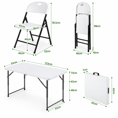 Gardeon 5PCS Outdoor Dining Set 120CM Folding Table and Chairs Patio Furniture White