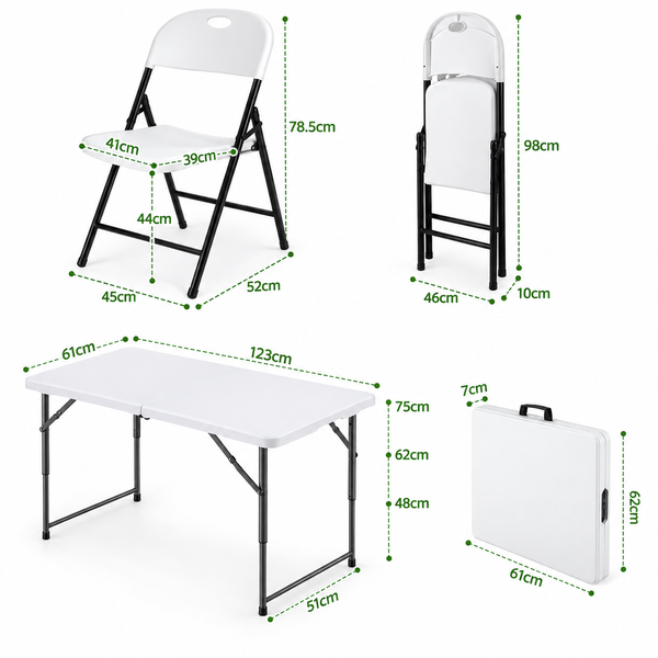 Gardeon 5PCS Outdoor Dining Set 120CM Folding Table and Chairs Patio Furniture White Awezingly