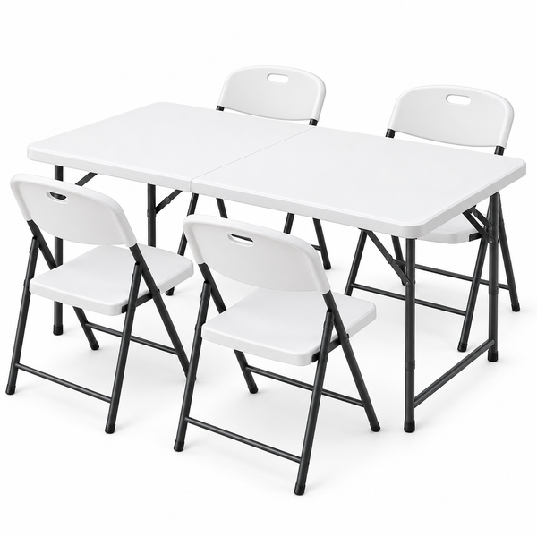 Gardeon 5PCS Outdoor Dining Set 120CM Folding Table and Chairs Patio Furniture White Awezingly