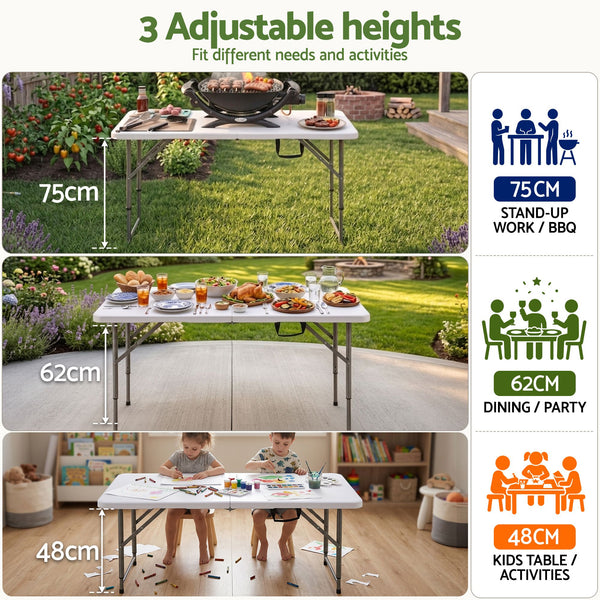 Gardeon 5PCS Outdoor Dining Set 120CM Folding Table and Chairs Patio Furniture White Awezingly