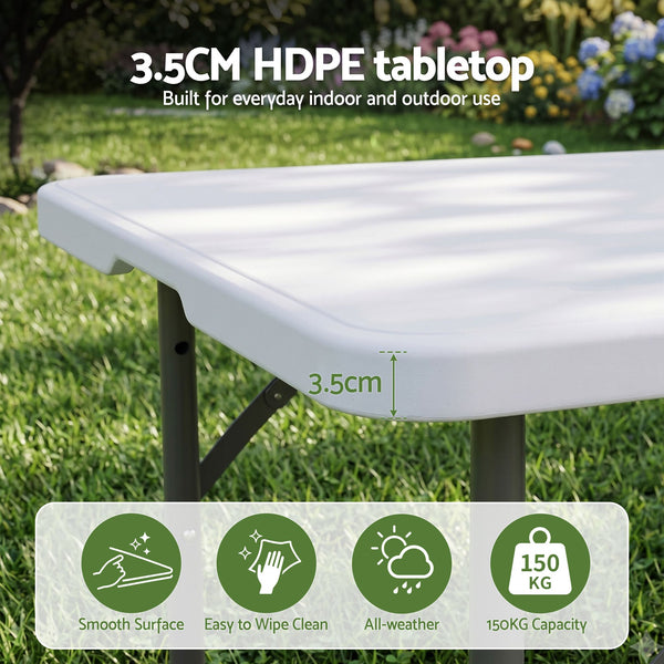 Gardeon 5PCS Outdoor Dining Set 120CM Folding Table and Chairs Patio Furniture White Awezingly