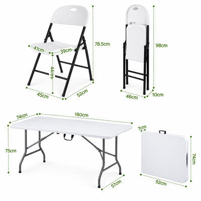 Gardeon 9PCS Outdoor Dining Set 180CM Folding Table and Chairs Patio Furniture White