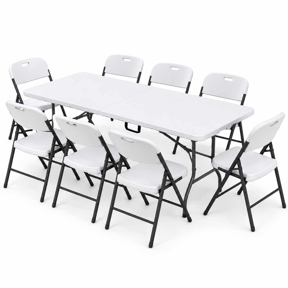 Gardeon 9PCS Outdoor Dining Set 180CM Folding Table and Chairs Patio Furniture White Awezingly