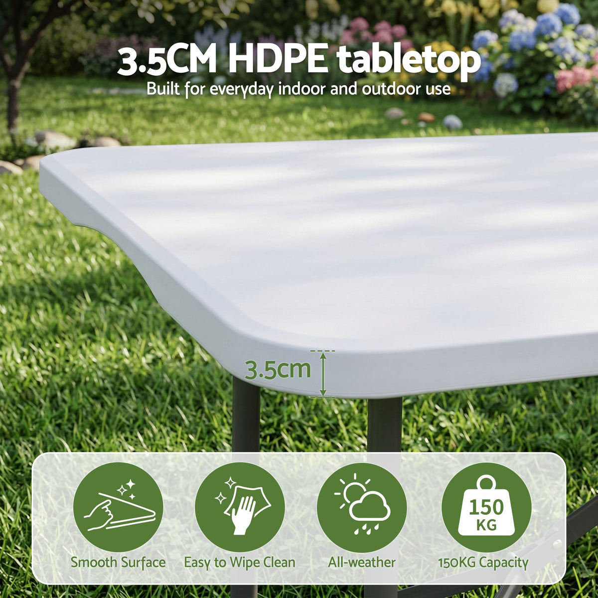 Gardeon 9PCS Outdoor Dining Set 180CM Folding Table and Chairs Patio Furniture White Awezingly