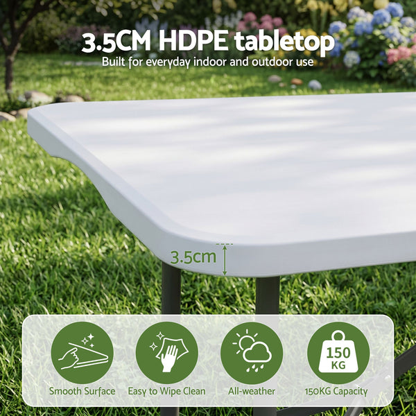Gardeon 9PCS Outdoor Dining Set 180CM Folding Table and Chairs Patio Furniture White Awezingly