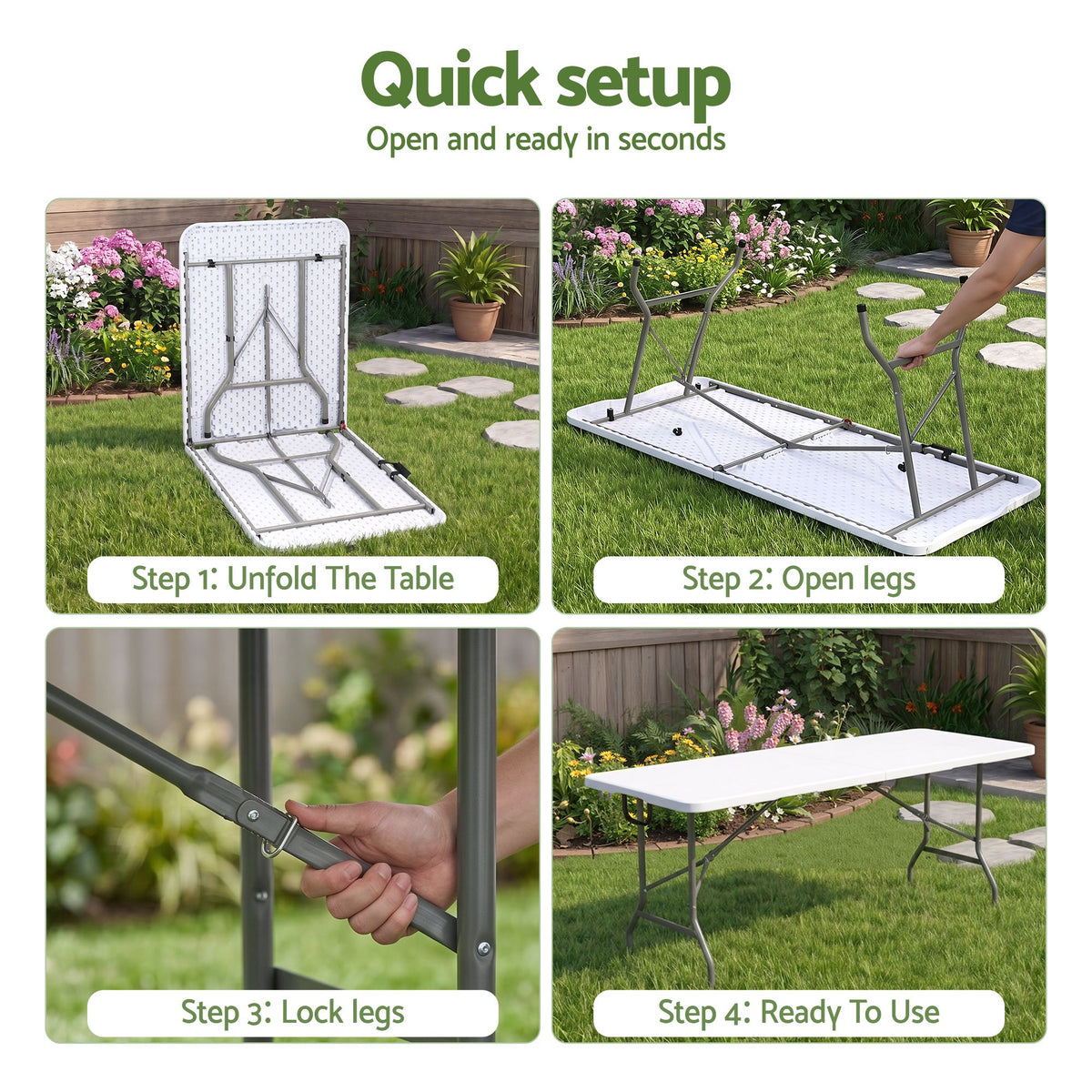 Gardeon 9PCS Outdoor Dining Set 180CM Folding Table and Chairs Patio Furniture White Awezingly