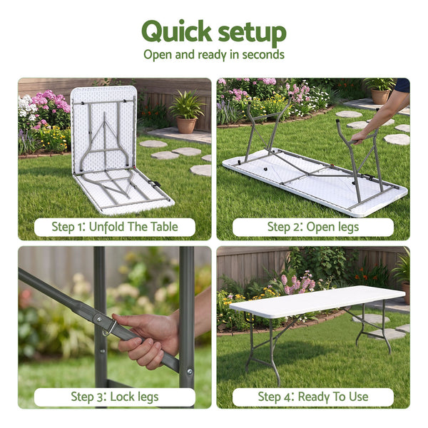 Gardeon 9PCS Outdoor Dining Set 180CM Folding Table and Chairs Patio Furniture White Awezingly