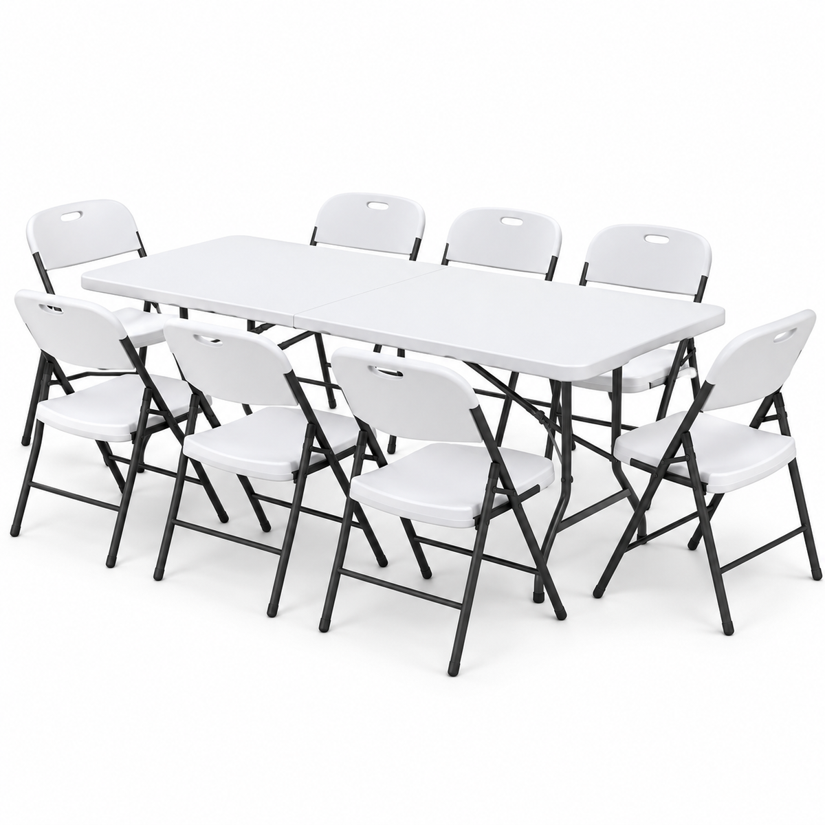 Gardeon 9PCS Outdoor Dining Set 180CM Folding Table and Chairs Patio Furniture White Awezingly