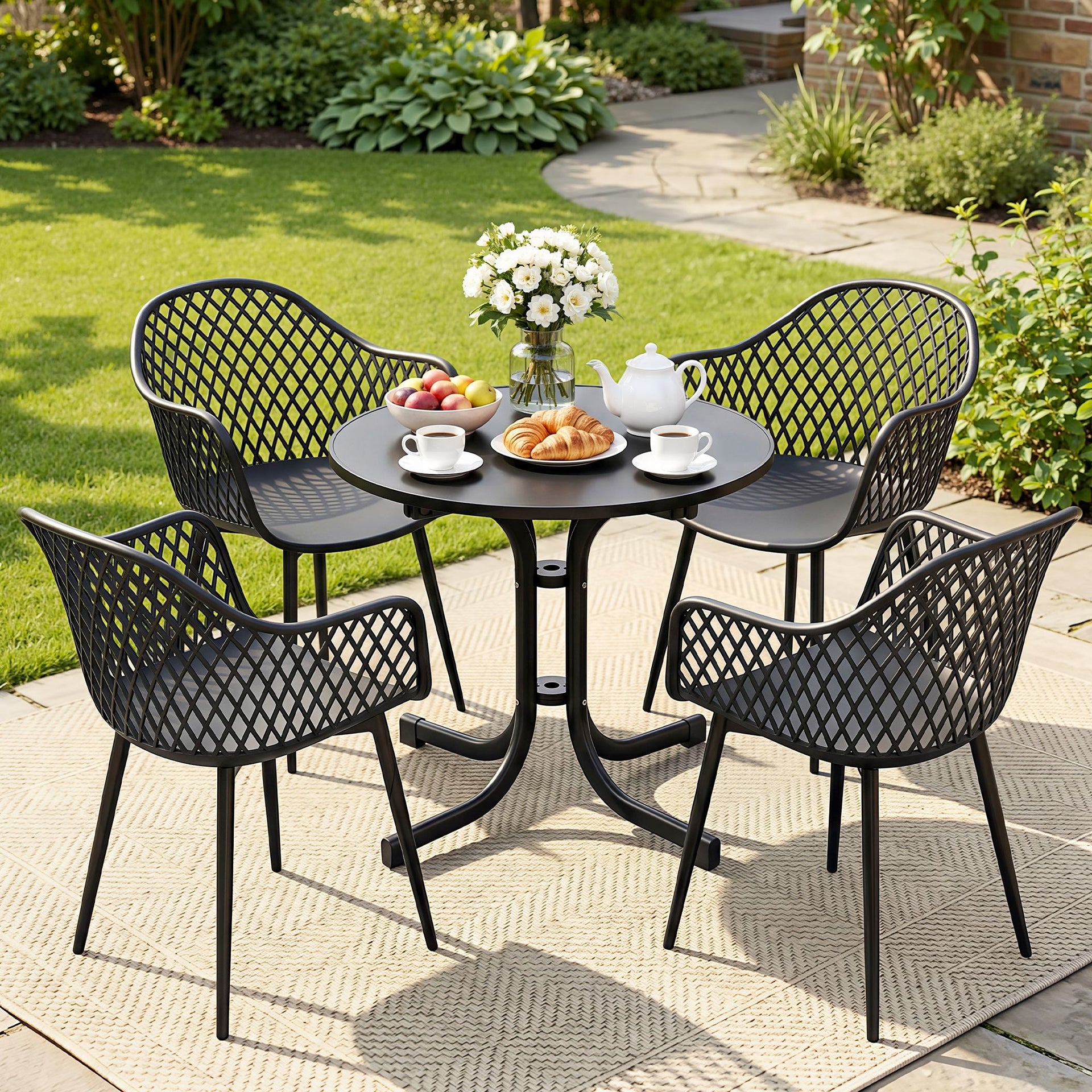 Gardeon 5PCS Outdoor Dining Set Table and Chairs Patio Furniture Garden Diamond Black Awezingly