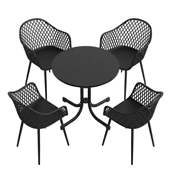 Gardeon 5PCS Outdoor Dining Set Table and Chairs Patio Furniture Garden Diamond Black Awezingly