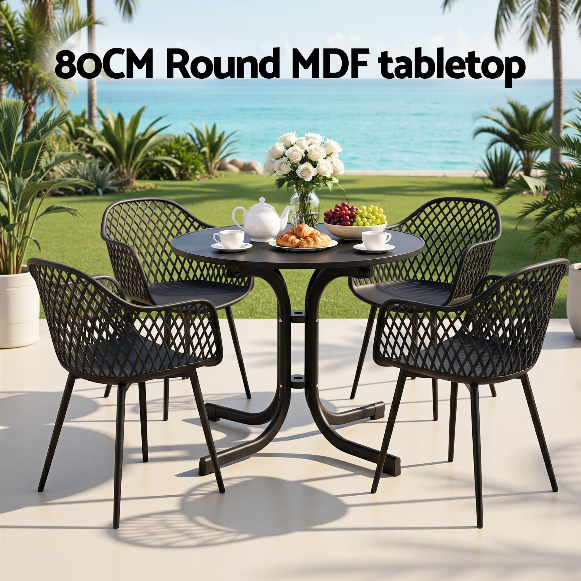 Gardeon 5PCS Outdoor Dining Set Table and Chairs Patio Furniture Garden Diamond Black Awezingly
