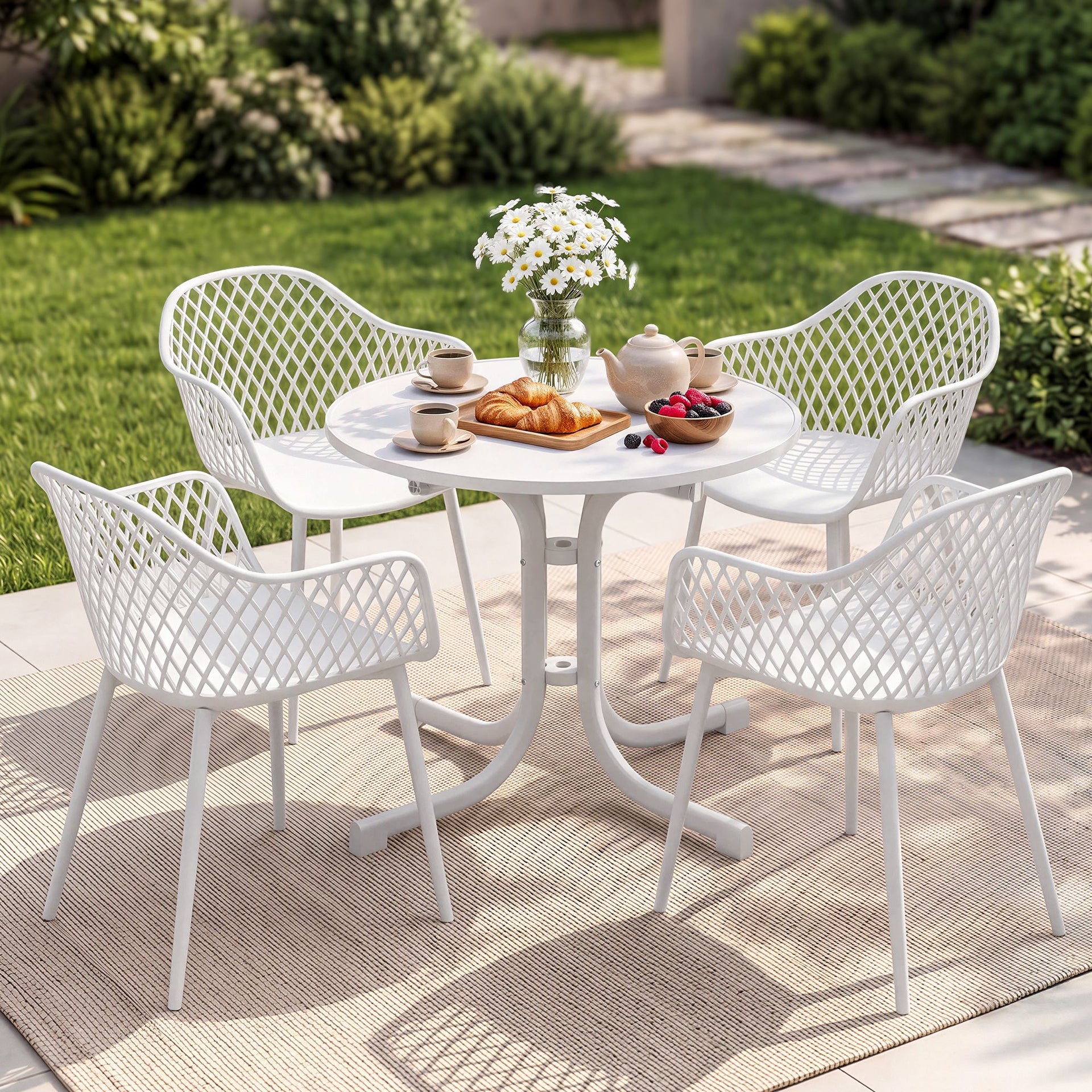 Gardeon 5PCS Outdoor Dining Set Table and Chairs Patio Furniture Garden Diamond White Awezingly