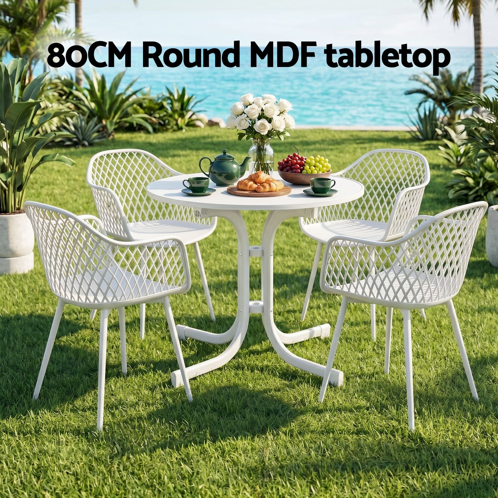 Gardeon 5PCS Outdoor Dining Set Table and Chairs Patio Furniture Garden Diamond White Awezingly