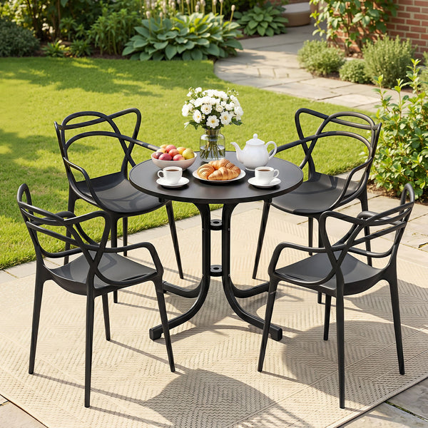 Gardeon 5PCS Outdoor Dining Set Table and Chairs Garden Patio Furniture Entwine Black Awezingly