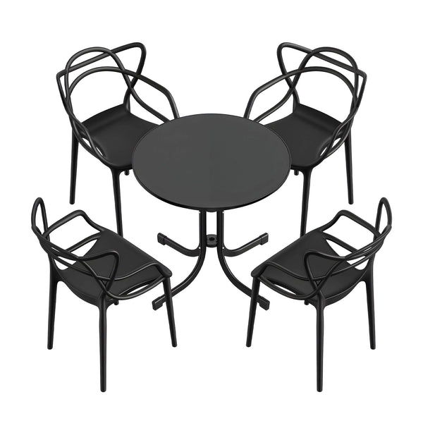 Gardeon 5PCS Outdoor Dining Set Table and Chairs Garden Patio Furniture Entwine Black Awezingly