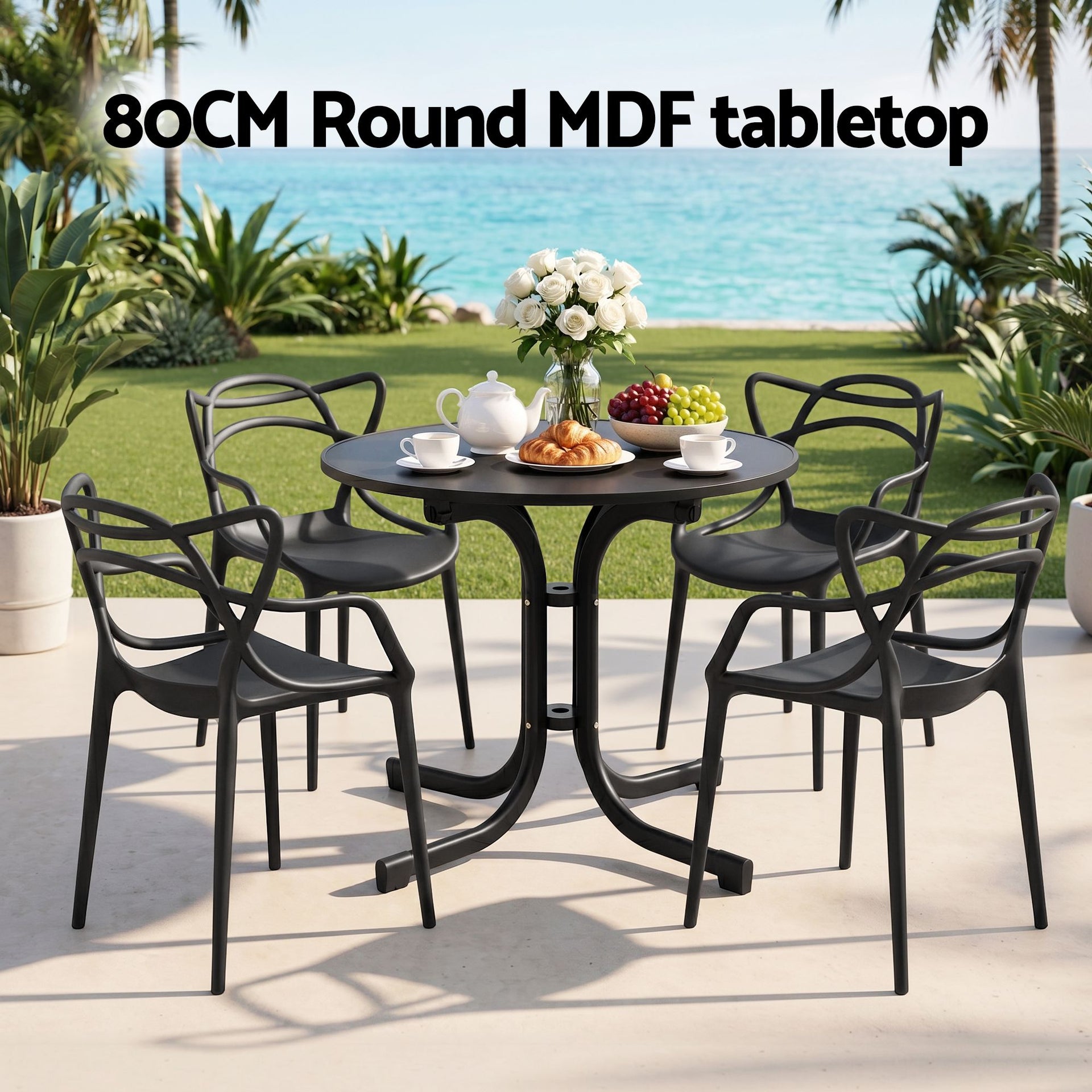 Gardeon 5PCS Outdoor Dining Set Table and Chairs Garden Patio Furniture Entwine Black Awezingly