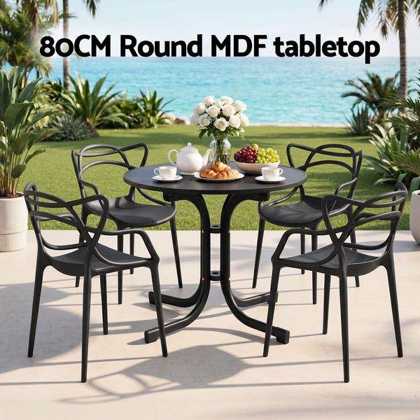 Gardeon 5PCS Outdoor Dining Set Table and Chairs Garden Patio Furniture Entwine Black Awezingly