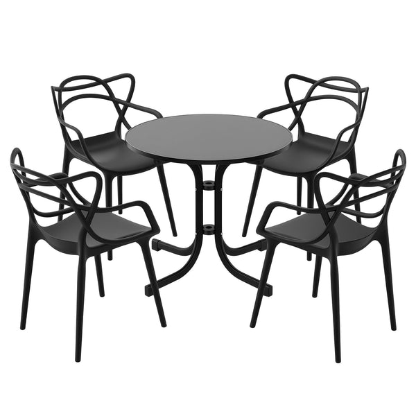 Gardeon 5PCS Outdoor Dining Set Table and Chairs Garden Patio Furniture Entwine Black Awezingly