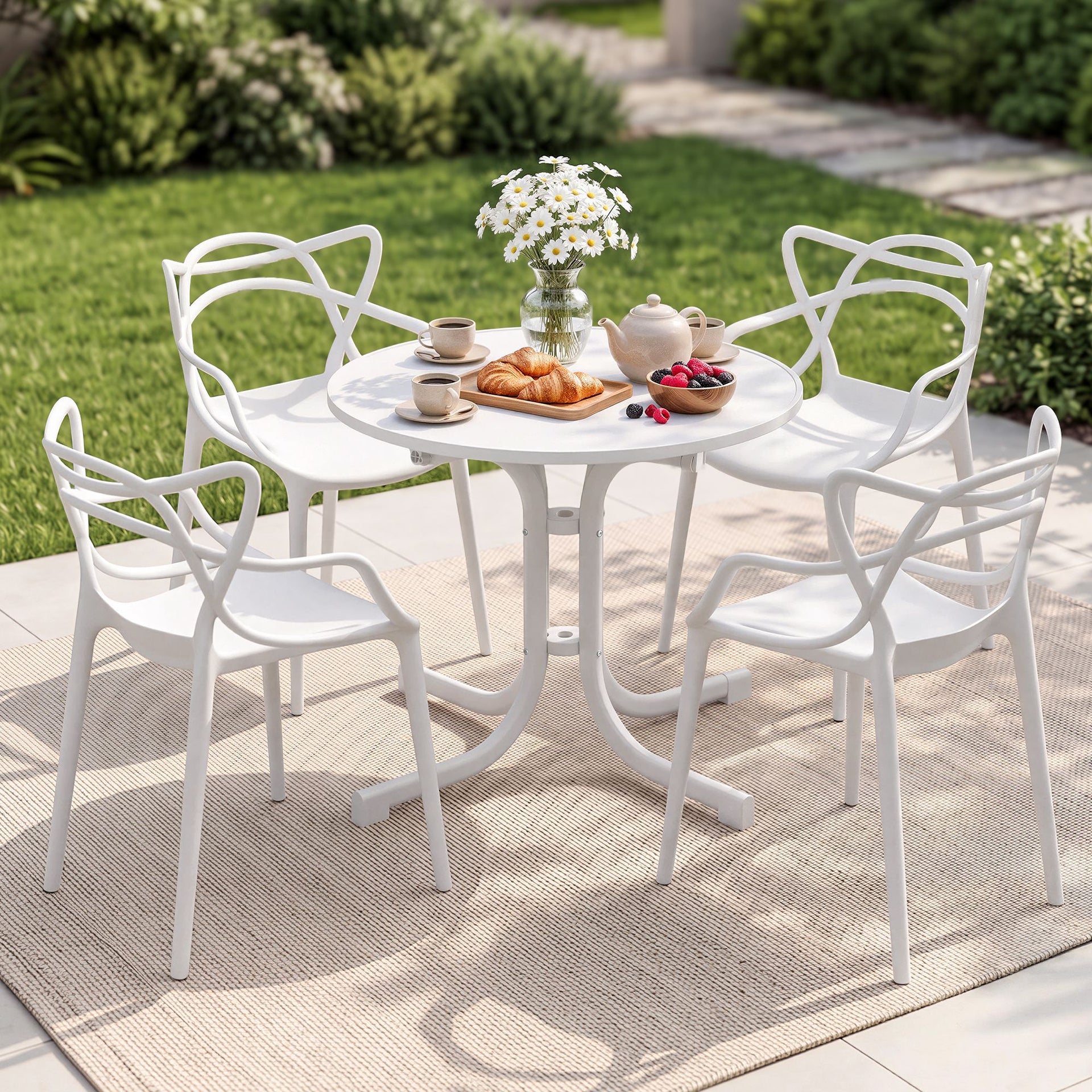 Gardeon 5PCS Outdoor Dining Set Table and Chairs Garden Patio Furniture Entwine White Awezingly