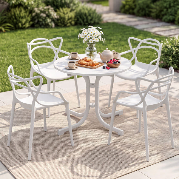 Gardeon 5PCS Outdoor Dining Set Table and Chairs Garden Patio Furniture Entwine White Awezingly