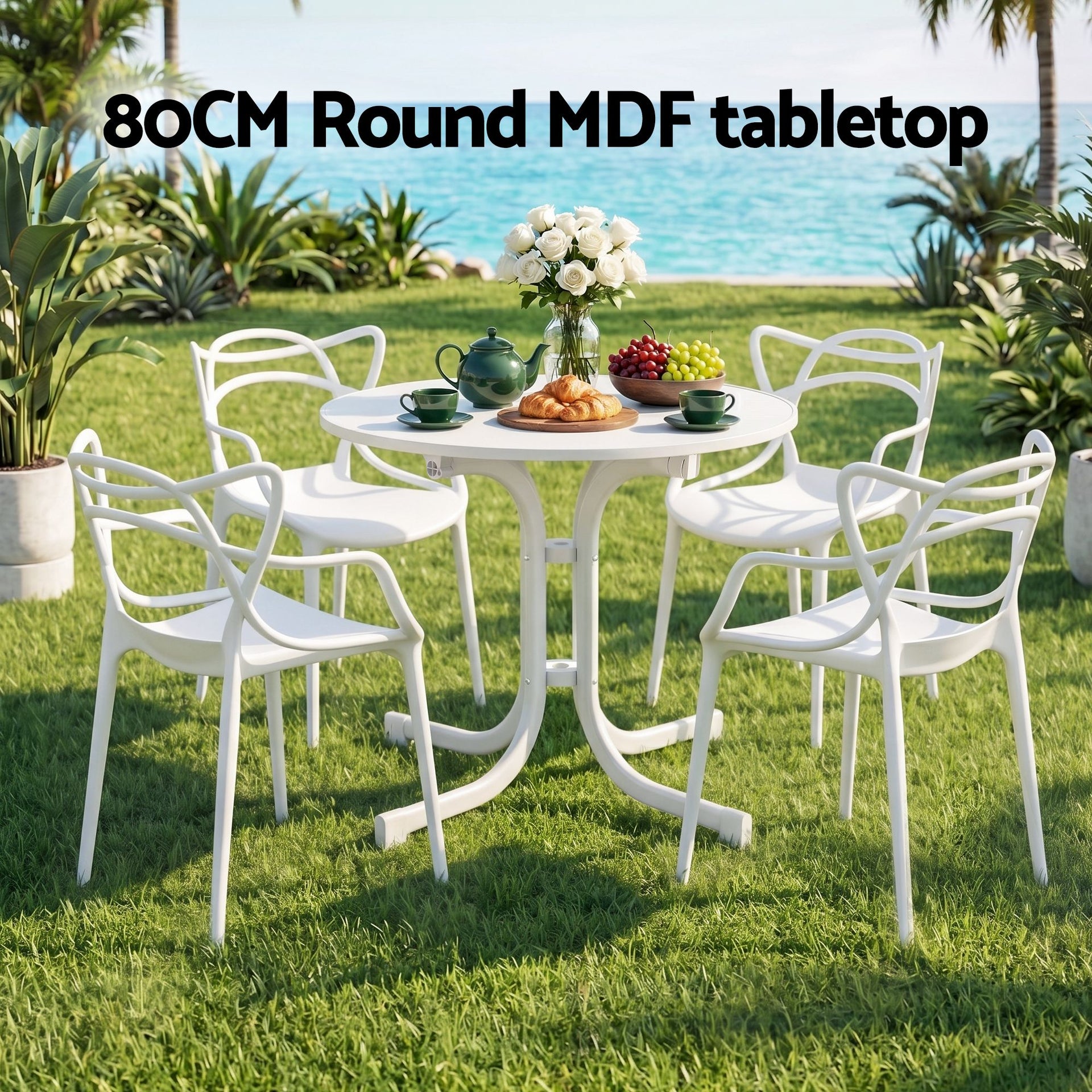 Gardeon 5PCS Outdoor Dining Set Table and Chairs Garden Patio Furniture Entwine White Awezingly