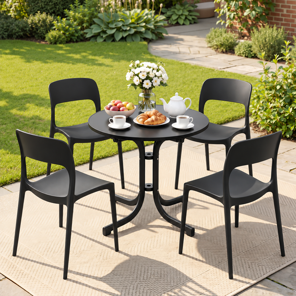 Gardeon 5PCS Outdoor Dining Set Table and Chairs Patio Furniture Garden Black Awezingly