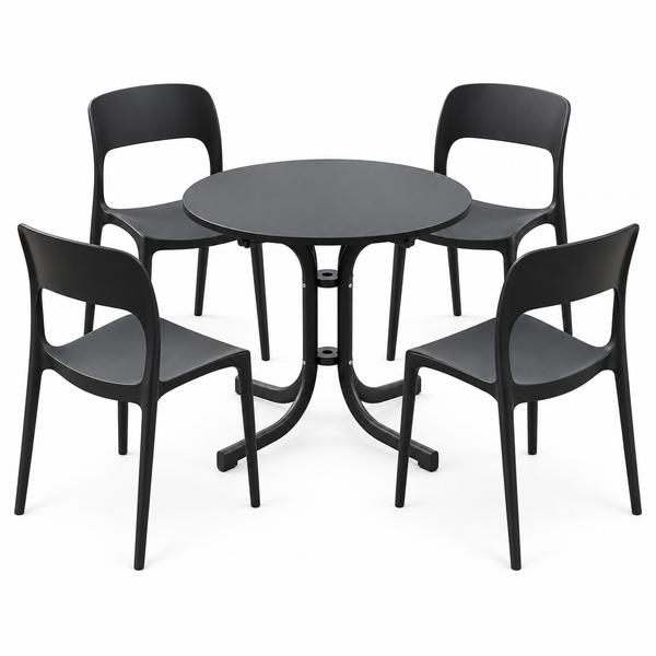 Gardeon 5PCS Outdoor Dining Set Table and Chairs Patio Furniture Garden Black Awezingly