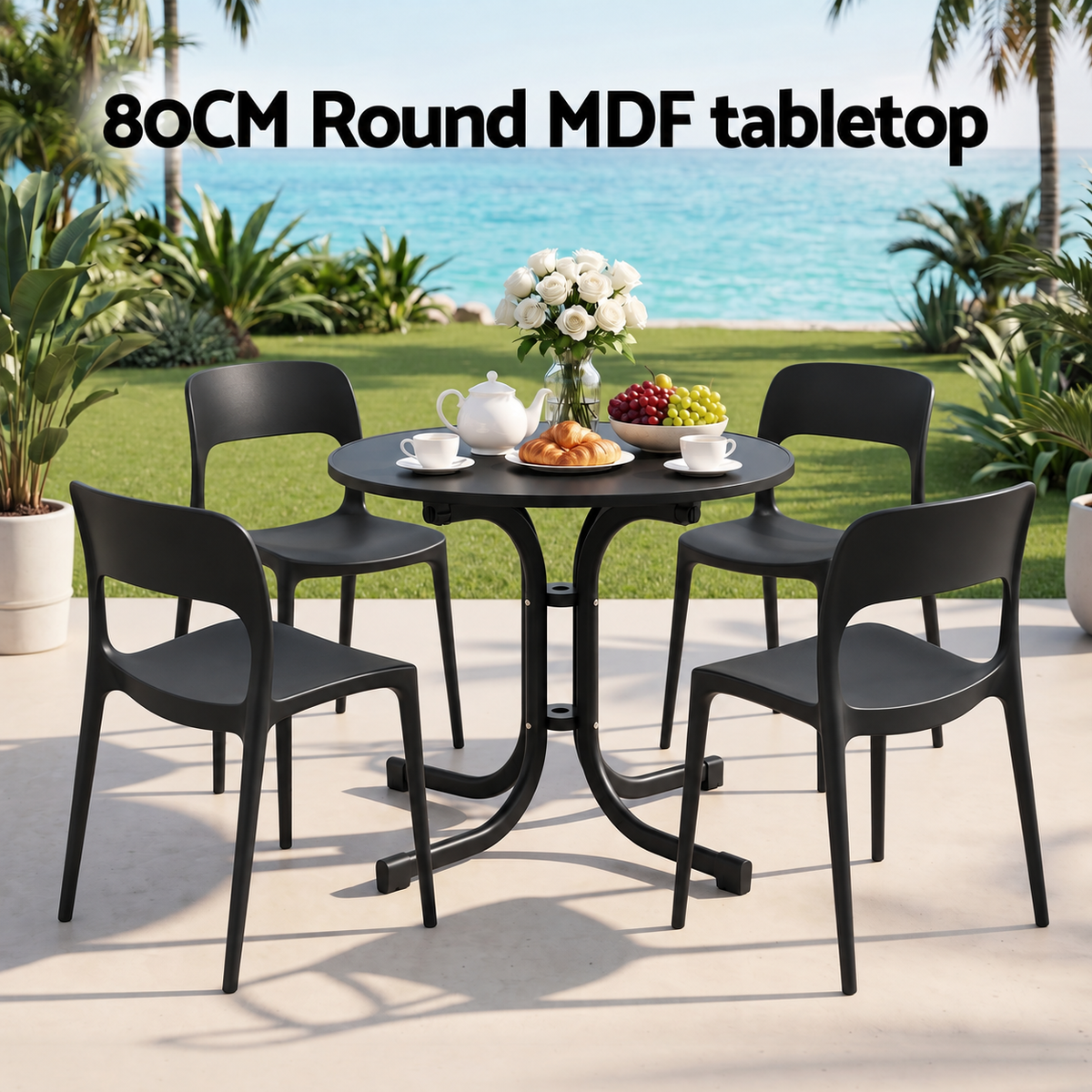 Gardeon 5PCS Outdoor Dining Set Table and Chairs Patio Furniture Garden Black Awezingly
