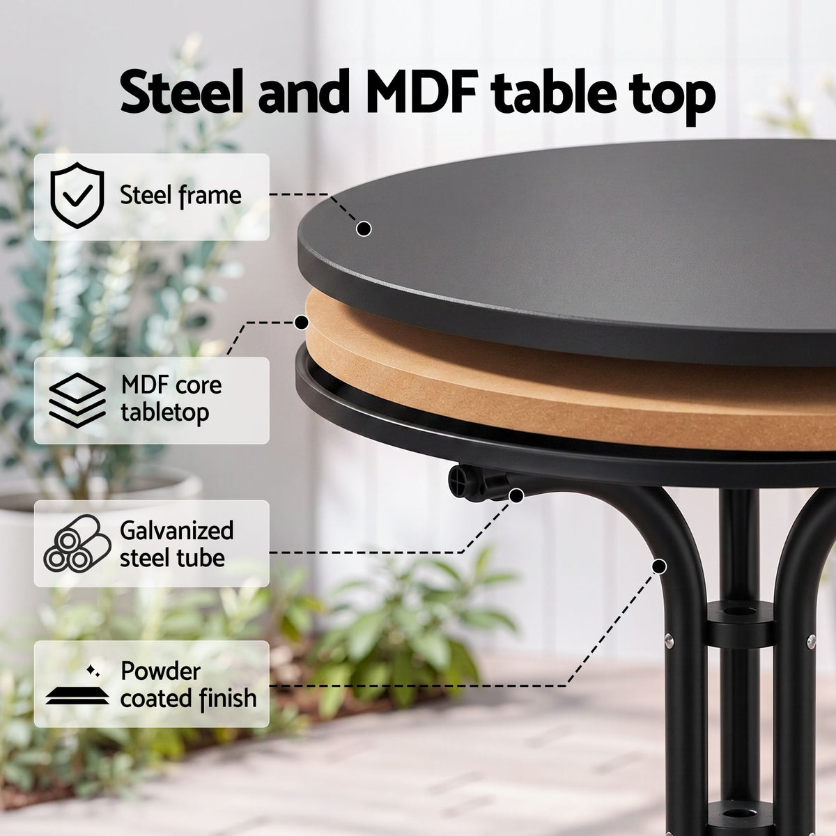 Gardeon 5PCS Outdoor Dining Set Table and Chairs Patio Furniture Garden Black Awezingly