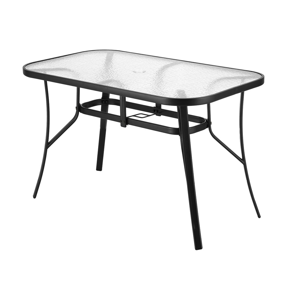 Gardeon 120CM Outdoor Dining Table Steel Parasol Hole Desk Patio Furniture Black Awezingly
