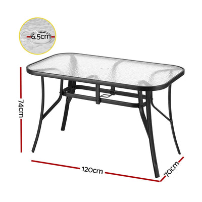 Gardeon 120CM Outdoor Dining Table Steel Parasol Hole Desk Patio Furniture Black