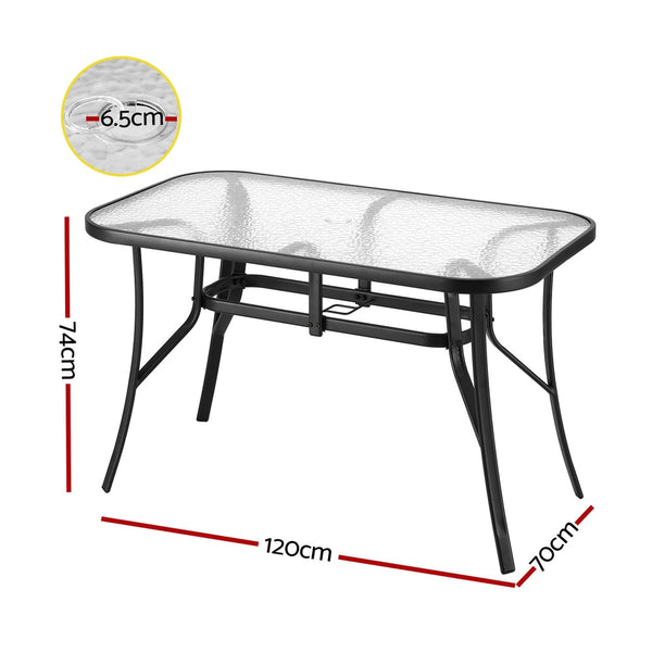 Gardeon 120CM Outdoor Dining Table Steel Parasol Hole Desk Patio Furniture Black Awezingly