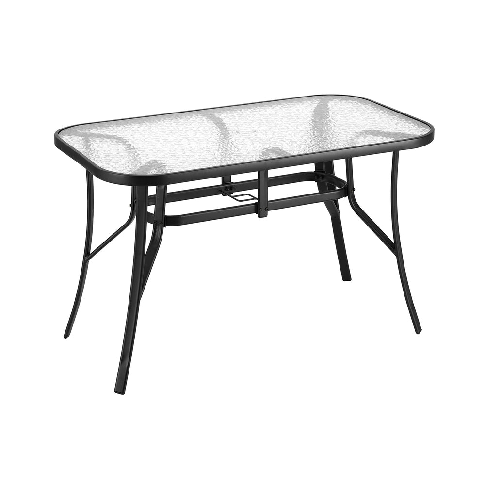 Gardeon 120CM Outdoor Dining Table Steel Parasol Hole Desk Patio Furniture Black Awezingly