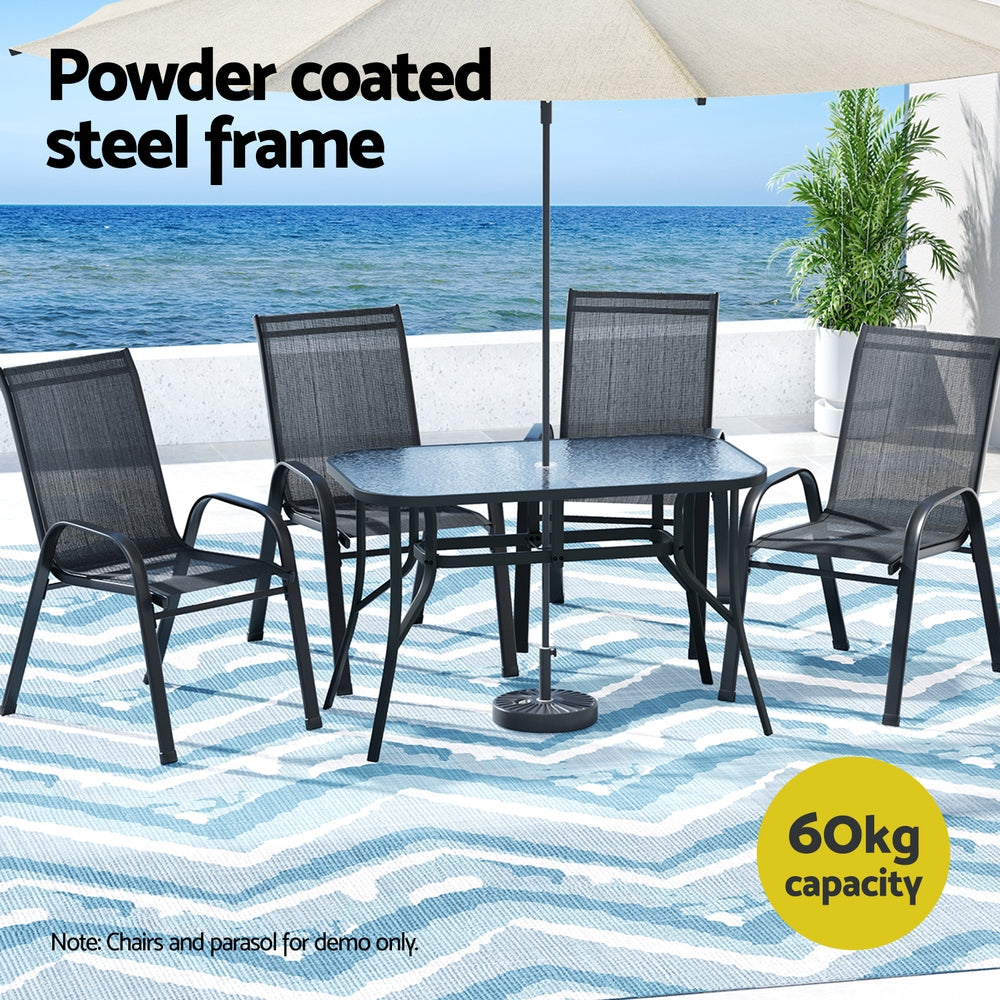 Gardeon 120CM Outdoor Dining Table Steel Parasol Hole Desk Patio Furniture Black Awezingly