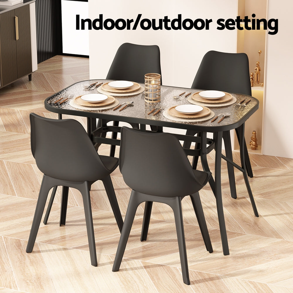 Gardeon 120CM Outdoor Dining Table Steel Parasol Hole Desk Patio Furniture Black Awezingly