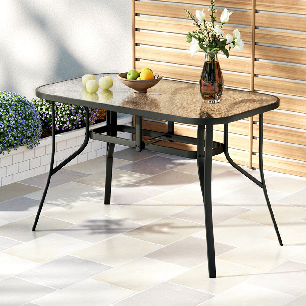 Gardeon 120CM Outdoor Dining Table Steel Parasol Hole Desk Patio Furniture Black Awezingly
