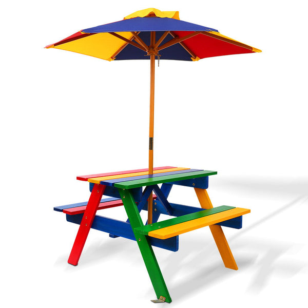 Keezi Kids Wooden Picnic Table Set with Umbrella Keezi