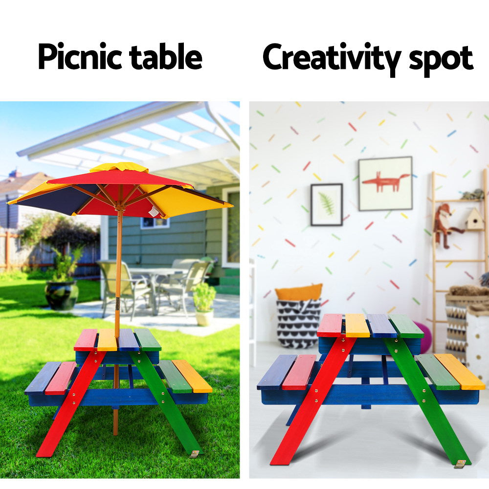 Keezi Kids Wooden Picnic Table Set with Umbrella Keezi