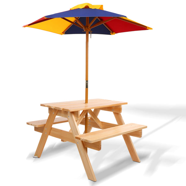Keezi Kids Wooden Picnic Table Set with Umbrella Keezi