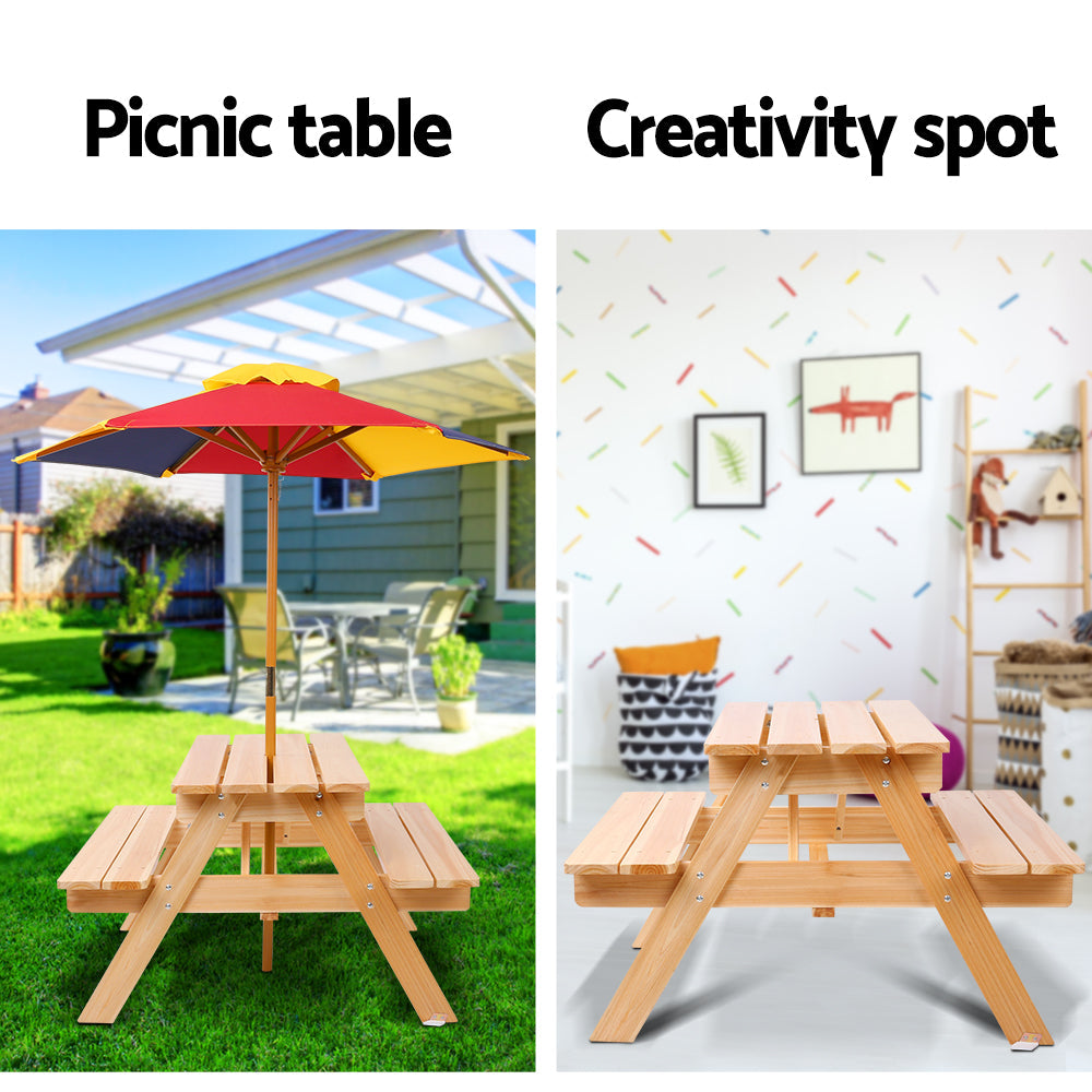 Keezi Kids Wooden Picnic Table Set with Umbrella Keezi