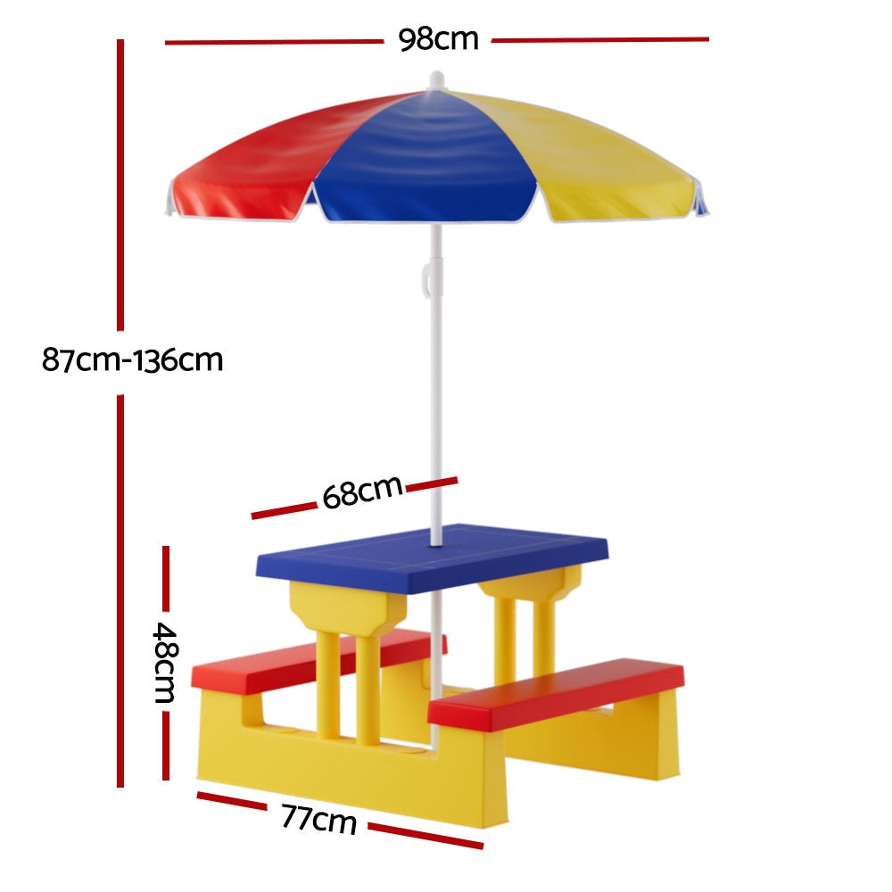 Keezi Kids Outdoor Table and Chairs Set Picnic Bench Umbrella Children Indoor Keezi