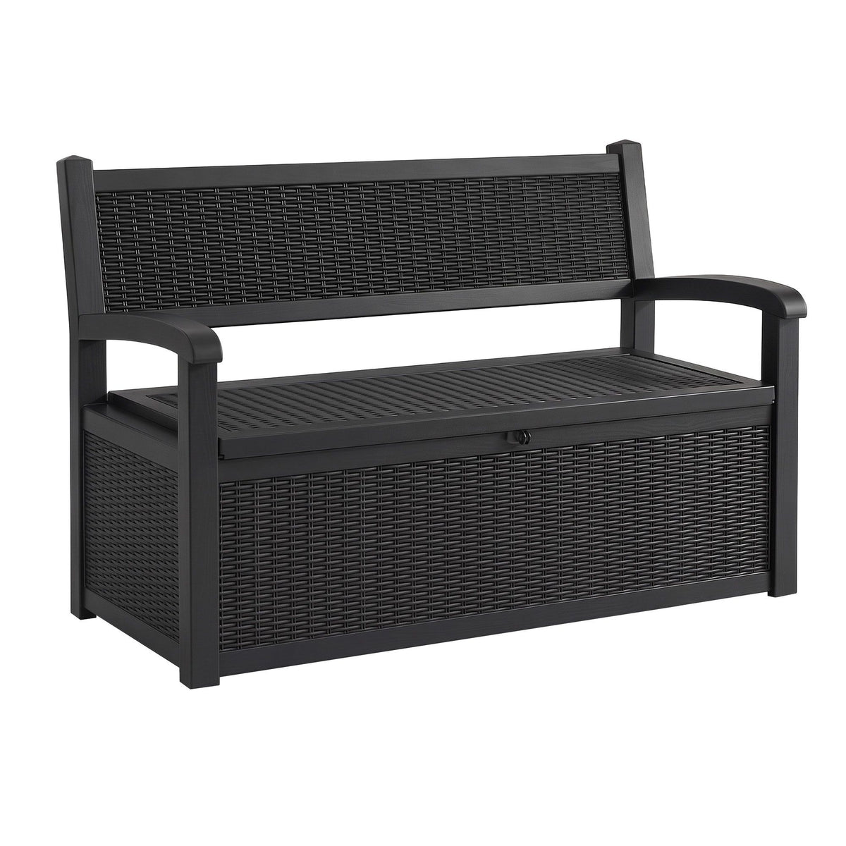 Gardeon Outdoor Storage Box Bench 254L Resin Armset Backrest Lockable Black Awezingly