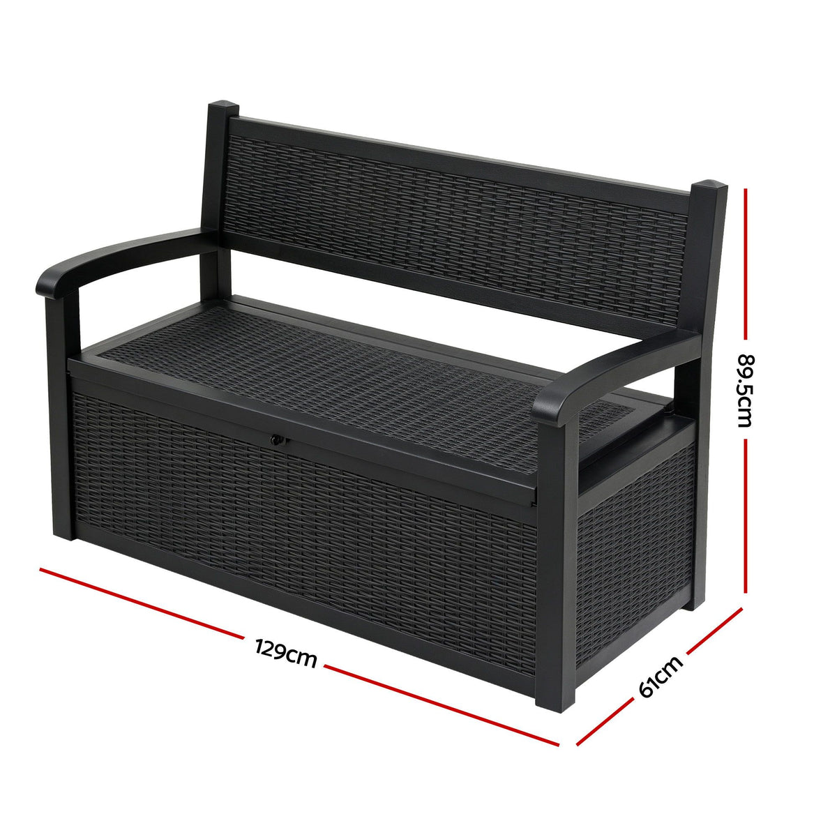 Gardeon Outdoor Storage Box Bench 254L Resin Armset Backrest Lockable Black Awezingly