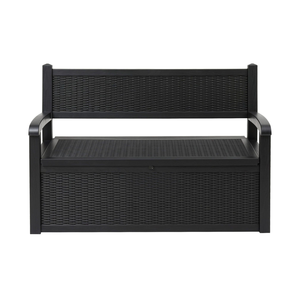 Gardeon Outdoor Storage Box Bench 254L Resin Armset Backrest Lockable Black Awezingly