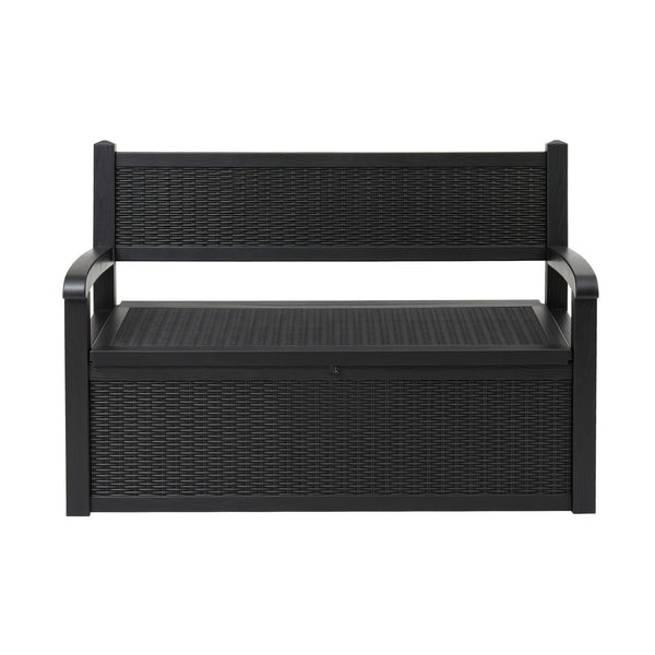 Gardeon Outdoor Storage Box Bench 254L Resin Armset Backrest Lockable Black Awezingly